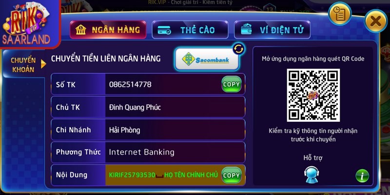 Nạp tiền Rikvip là một trong những bước quan trọng 